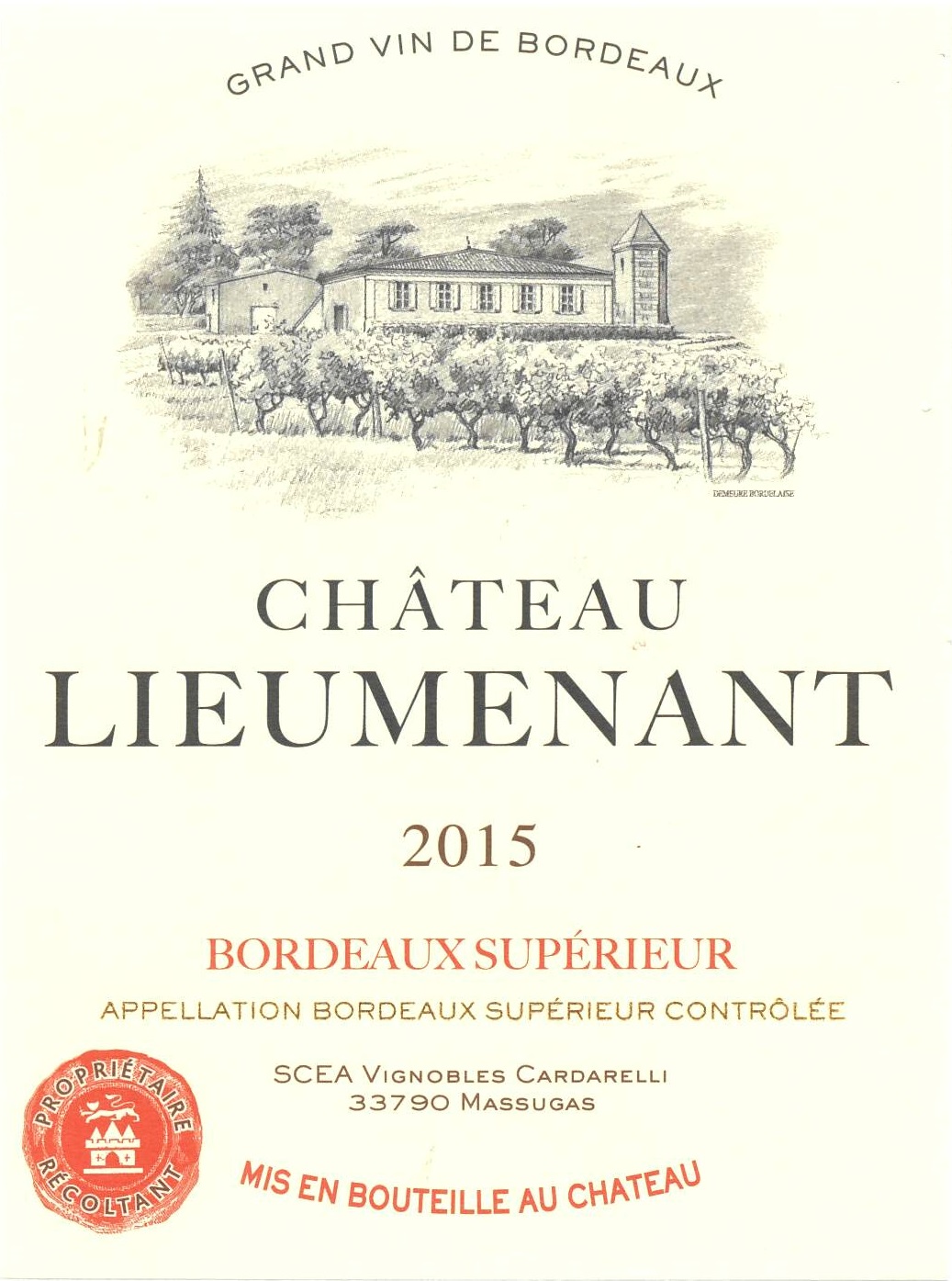 Château Lieumenant AOC Bordeaux Supérieur Rouge 2015