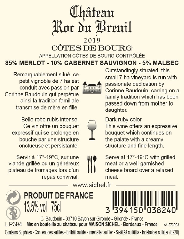 Château Roc du Breuil AOC Côtes de Bourg Rouge 2019