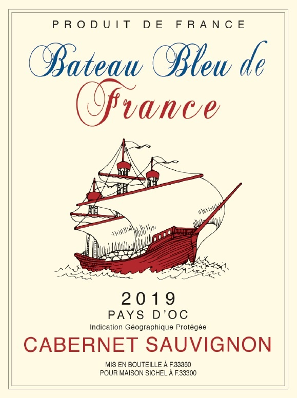 Bateau Bleu de France - Cabernet Sauvignon（法国蓝船 - 赤霞珠） IGP 奥克地区餐酒（Pays d'Oc） 红葡萄酒 2019