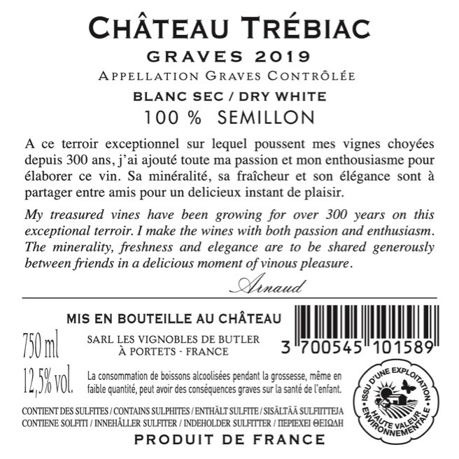 Château Trébiac AOC Graves White 2019