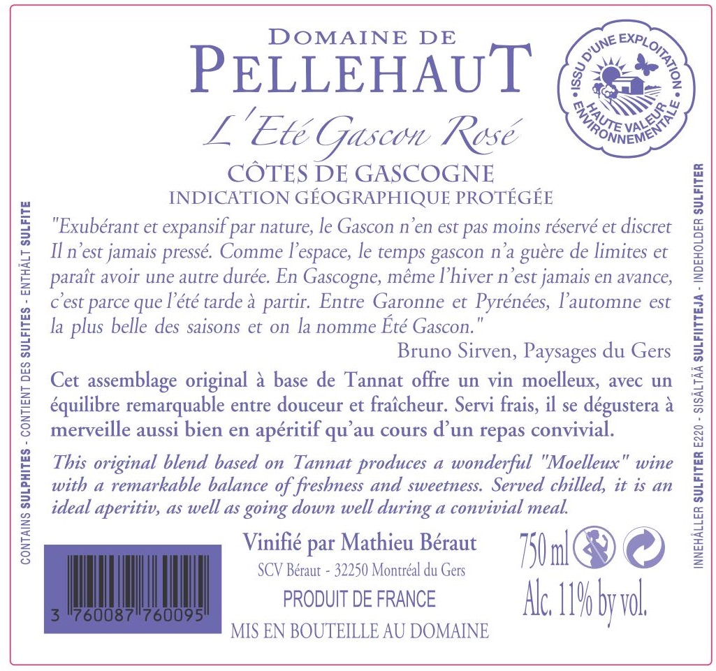 Domaine de Pellehaut L'été Gascon - Rosé IGP Côtes de Gascogne Rosé 2020