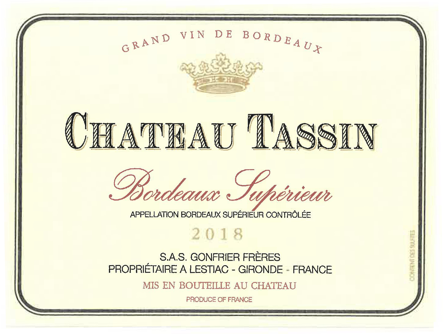 Château Tassin AOC Bordeaux Supérieur Red 2018