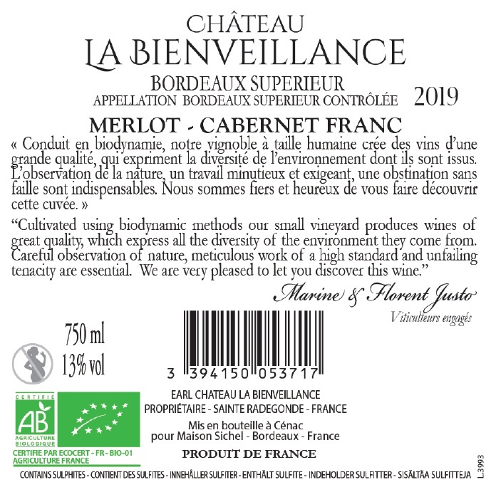 Château La Bienveillance AOC Bordeaux Supérieur Rouge 2019