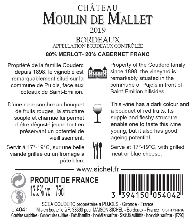 Château Moulin de Mallet AOC Bordeaux Rouge 2019
