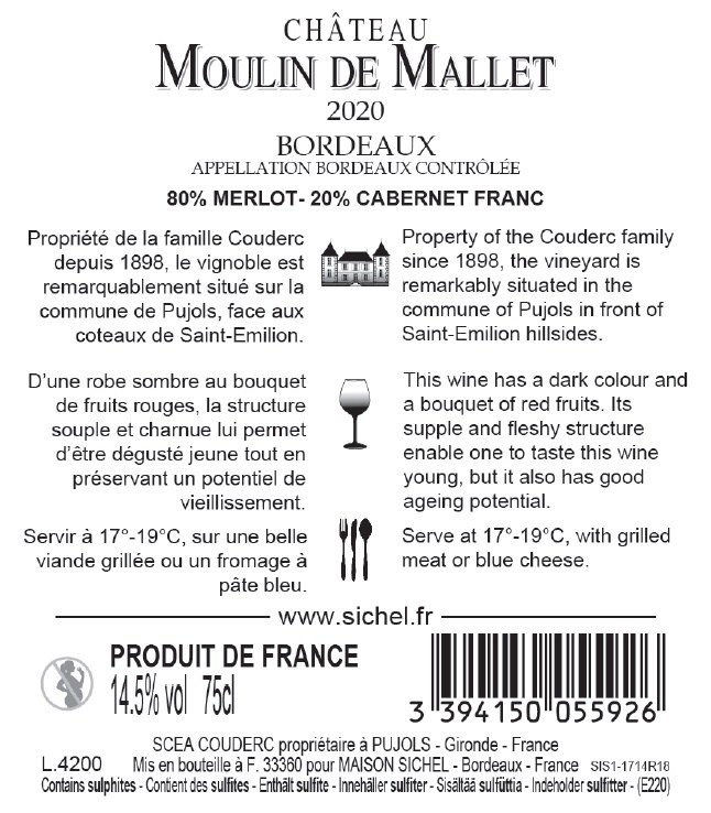 Château Moulin de Mallet AOC Bordeaux Rouge 2020
