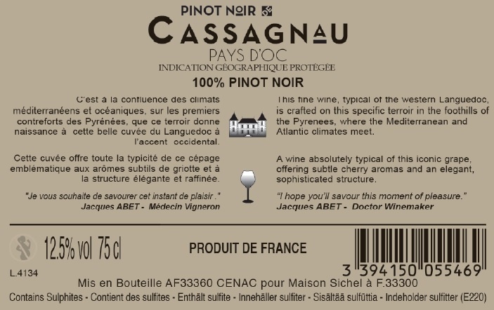Pinot Noir de Cassagnau IGP Pays d'Oc Rouge 2020