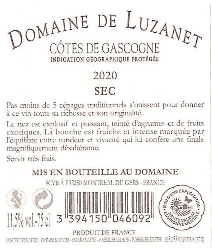 Domaine de Luzanet - Sec IGP Côtes de Gascogne White 2020