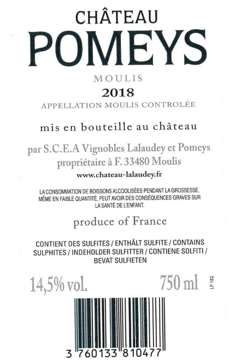 Château Pomeys AOC Moulis en Médoc Red 2018