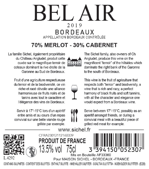 Bel Air AOC Bordeaux Rouge 2019