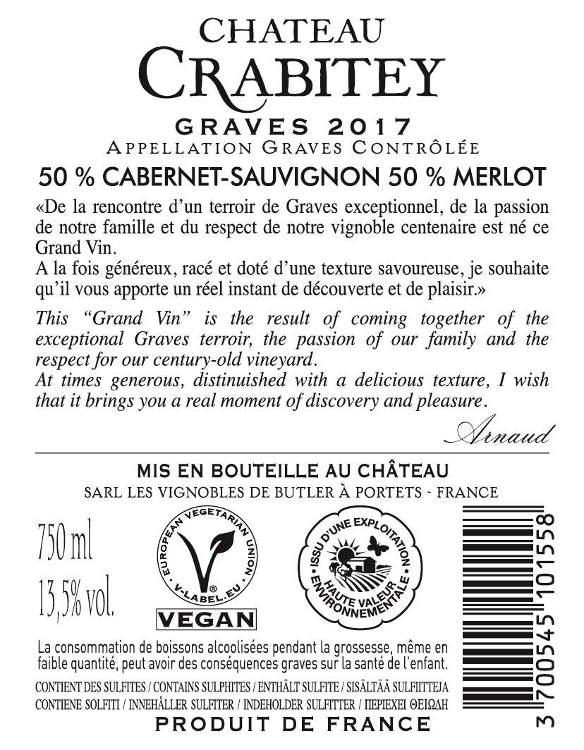 Château Crabitey AOC Graves Rouge 2017