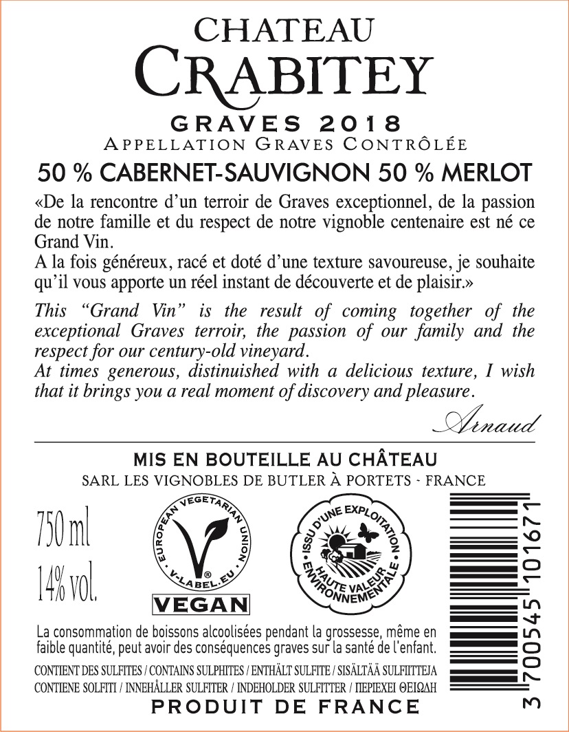 Château Crabitey AOC Graves Rouge 2018