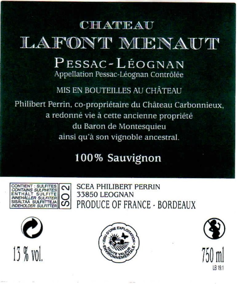 Château Lafont Menaut AOC Pessac-Léognan White 2019