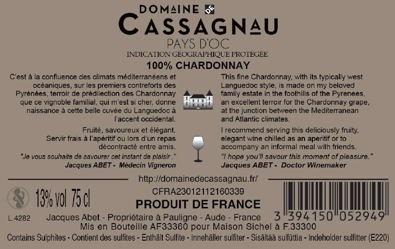 Domaine de Cassagnau Chardonnay IGP Pays d'Oc White 2020
