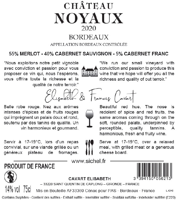 Château Noyaux AOC Bordeaux Red 2020
