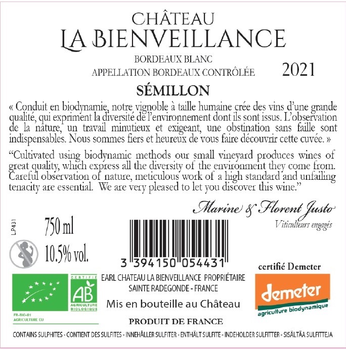 Château La Bienveillance AOC Bordeaux  Blanc 2021