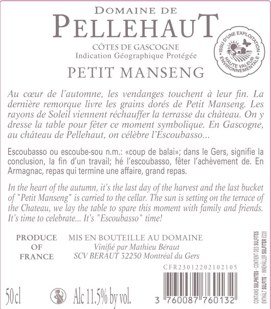 Domaine de Pellehaut L'Escoubasso IGP Côtes de Gascogne Blanc Liquoreux 2019