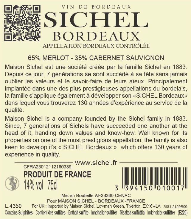 Bordeaux Sichel AOC Bordeaux Rot 2019