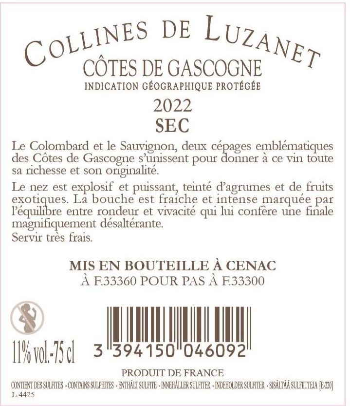 Collines de Luzanet - Sec IGP Côtes de Gascogne Blanc 2022