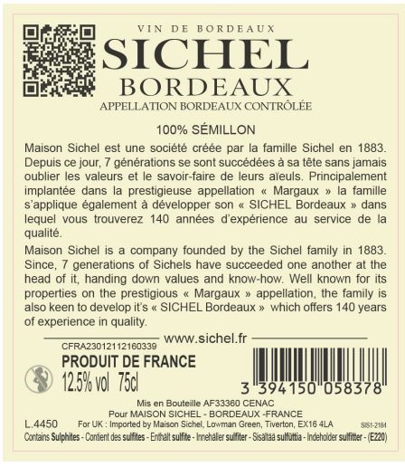 Bordeaux Sichel AOC Bordeaux Blanc 2022