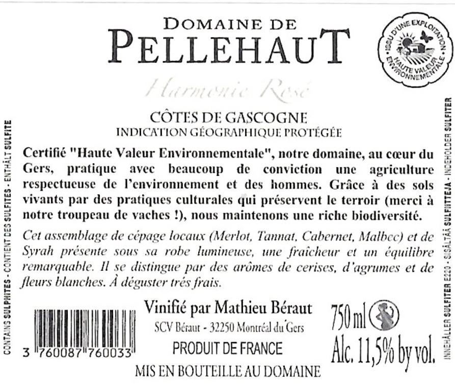 Domaine de Pellehaut Harmonie de Gascogne IGP Côtes de Gascogne Rosé 2022