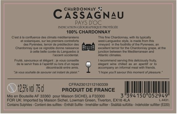 Chardonnay de Cassagnau IGP Pays d'Oc Blanc 2022