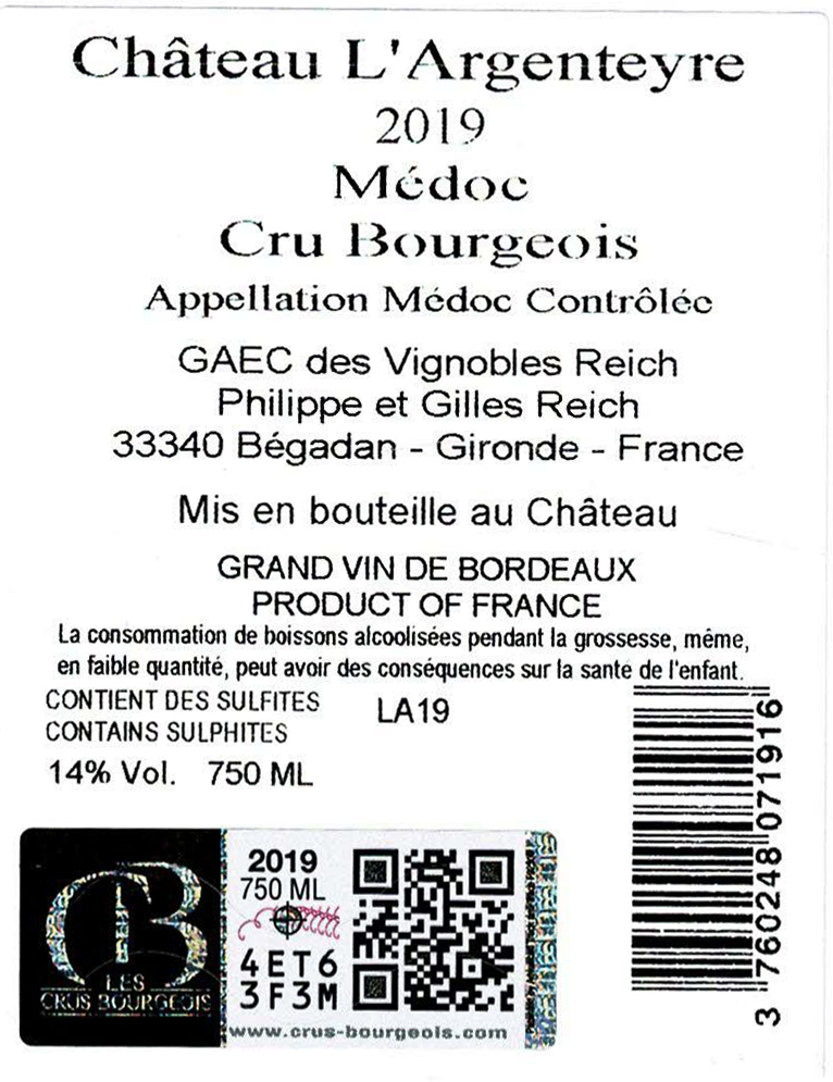 Château Argenteyre (l') AOC Médoc Red 2019