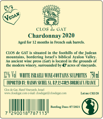 Clos de Gat - Chardonnay  Wine from Israël White 2020