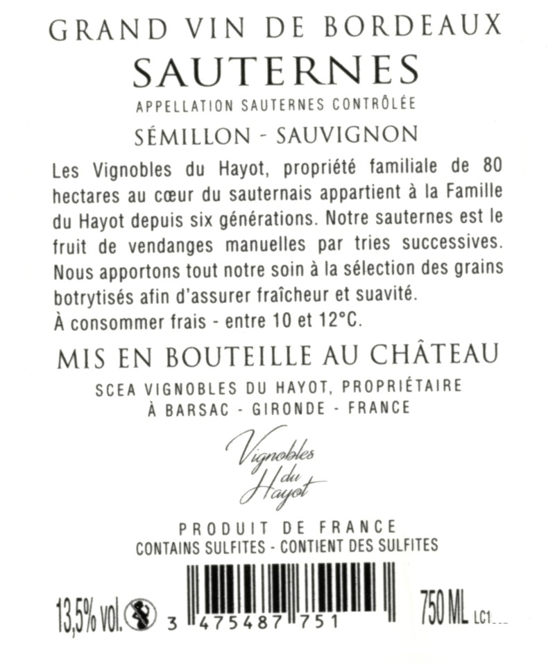 Château Camperose du Hayot AOC Sauternes Sweet Wine 2016