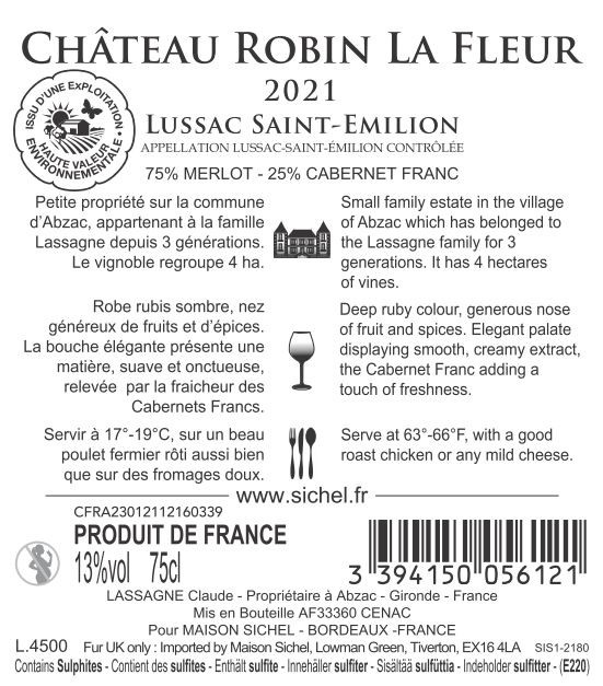 Château Robin La Fleur AOC Lussac Saint-Emilion Red 2021