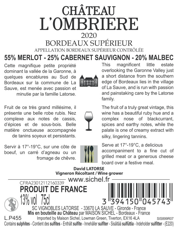 Château Ombrière (l') AOC Bordeaux Supérieur Rouge 2020