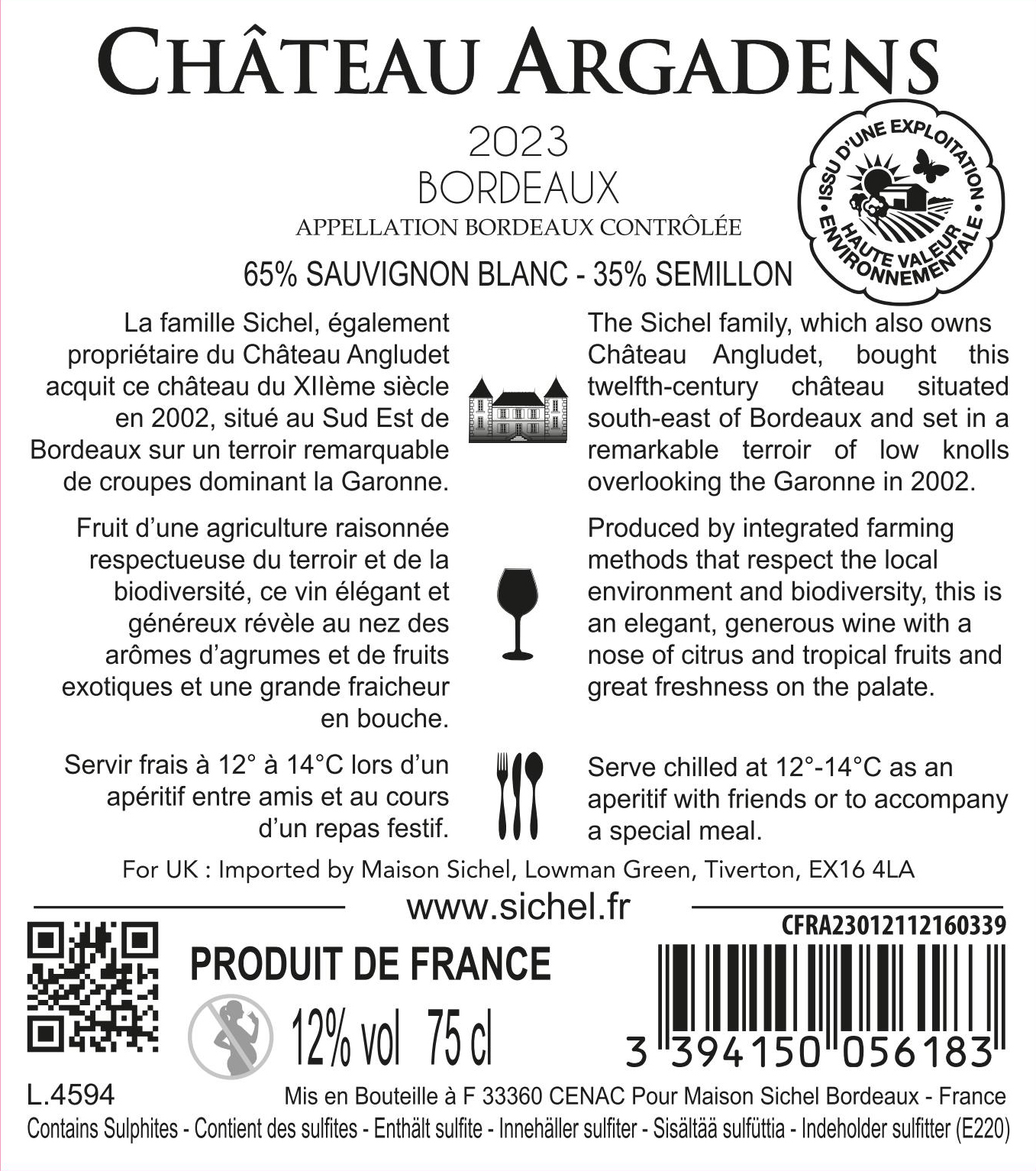 Château Argadens AOC Bordeaux White 2023