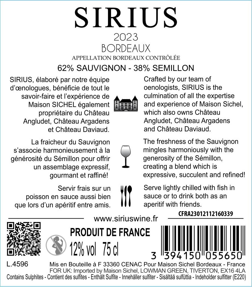 Sirius AOC Bordeaux White 2023