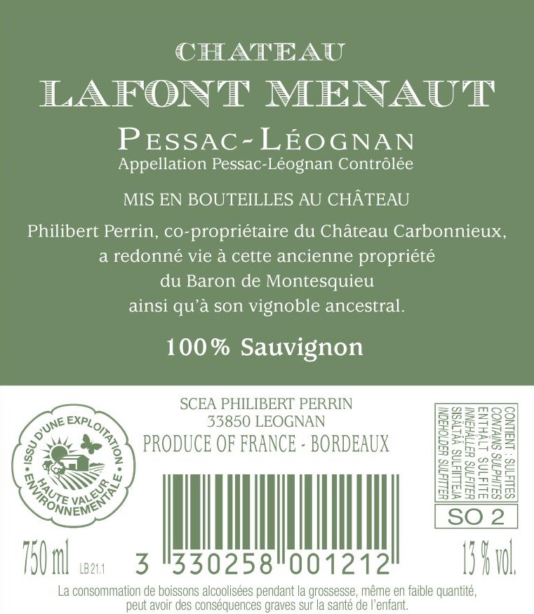 Château Lafont Menaut AOC Pessac-Léognan Blanc 2021