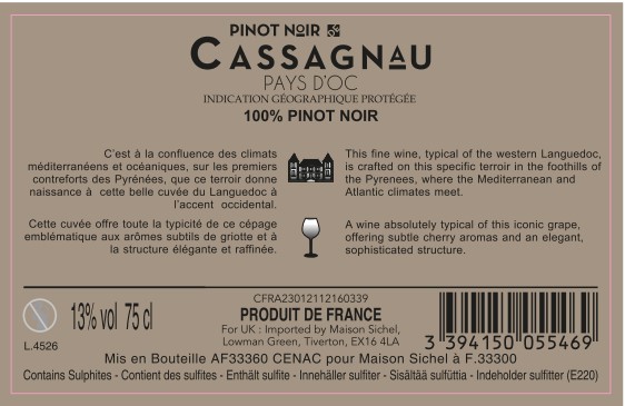 Pinot Noir de Cassagnau IGP Pays d'Oc Red 2022