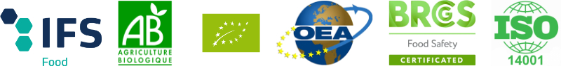 Certifications – Maison Sichel Logos des certifications de la Maison Sichel : IFS Food, Agriculture Biologique, BRCGS, ISO 14001