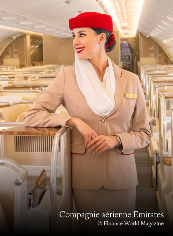 Hôtesse de la compagnie aérienne Emirates, photo Finance World Magazine