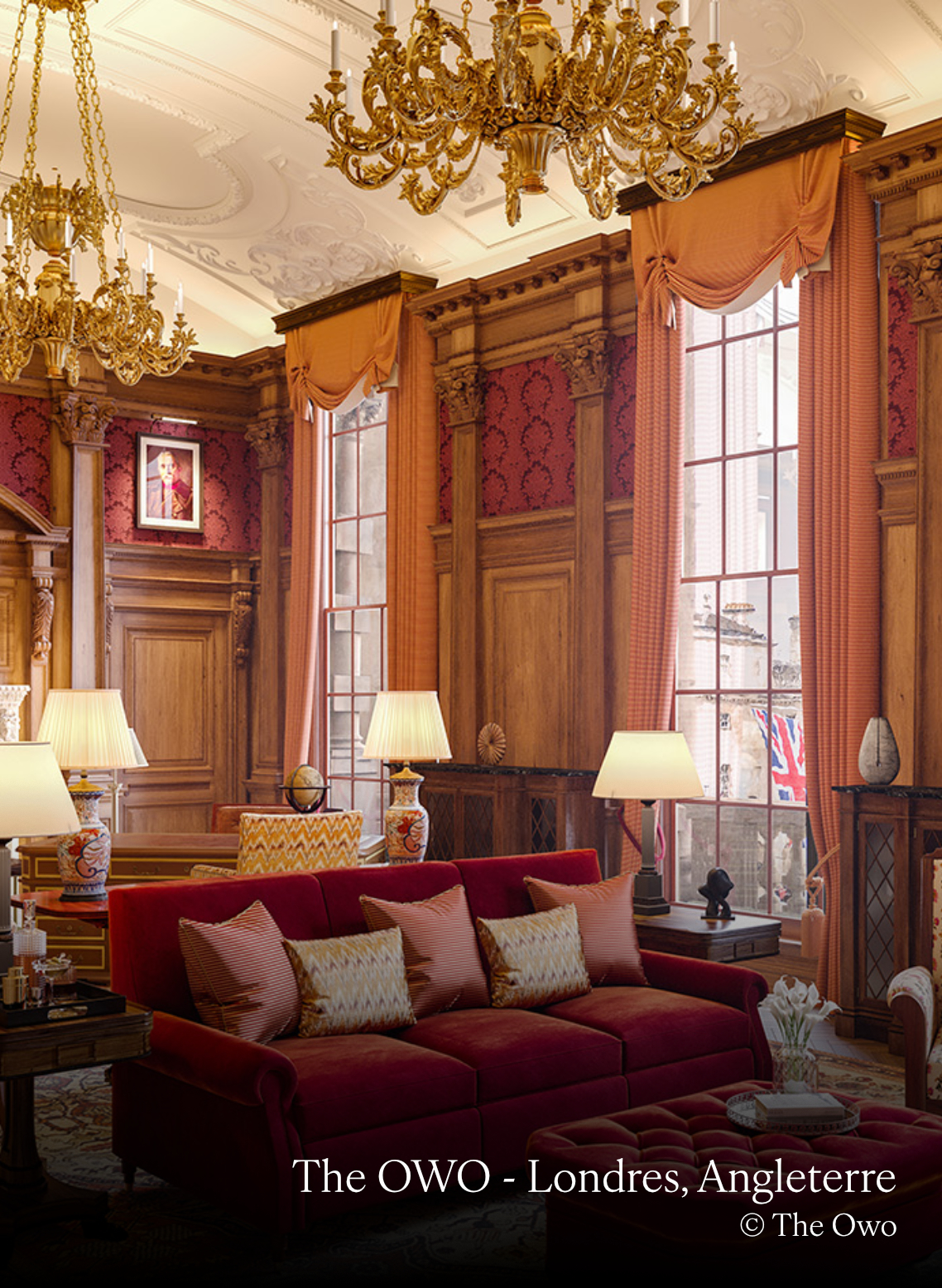 Salon luxueux de l'hôtel The OWO à Londres