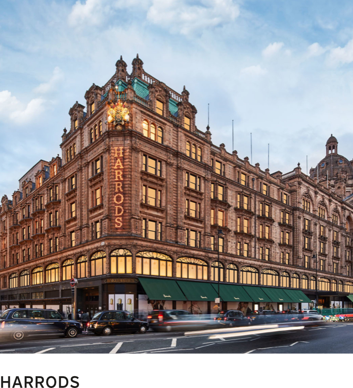 Vins Sichel – Harrods Façade du grand magasin Harrods à Londres, partenaire de la Maison Sichel